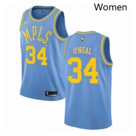 Womens Nike Los Angeles Lakers 34 Shaquille ONeal Swingman Blue Hardwood Classics NBA Jersey